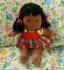 Eden Soft Plush Cloth Doll 12 Hard To Find Bright Dress Ribbons Yarn Hair