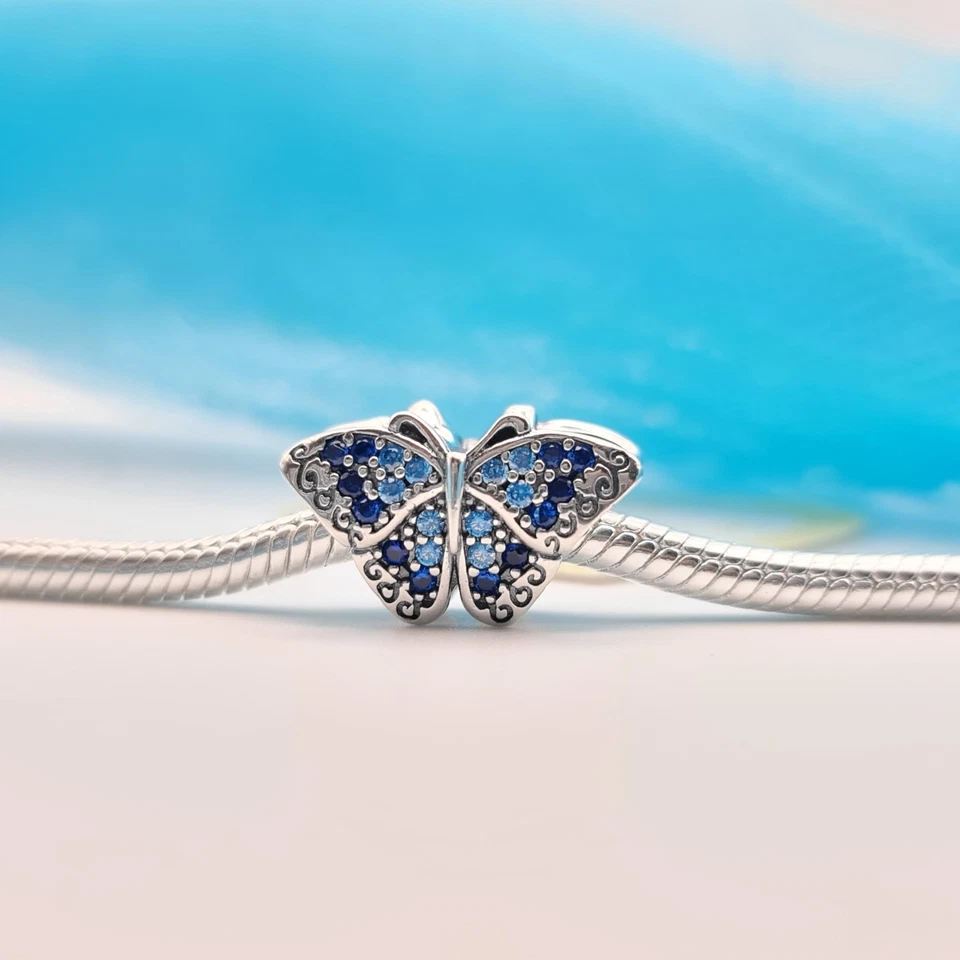 Charm argento 925 farfalla zirconi blu azzurro - Immagine 3 di 4