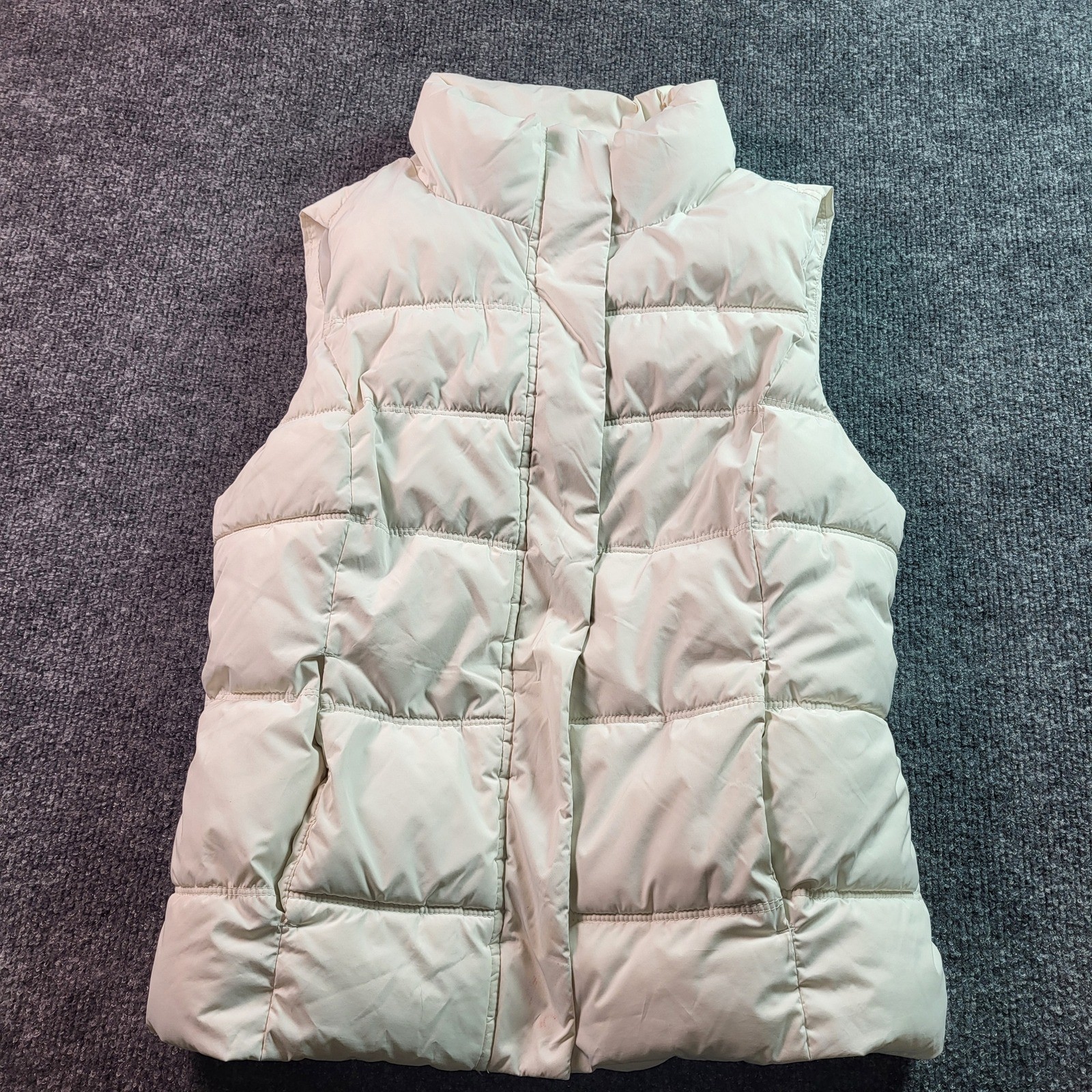 GAP Womens Down Vest Puffer Quilted Mock Neck Zip Pockets Cream Small