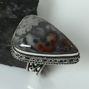 Crazy Lace Agate Gemstone Antique Design Ring Jewelry Gift US Size-6.25 AR 63074