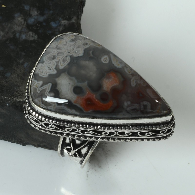 Crazy Lace Agate Gemstone Antique Design Ring Jewelry Gift US Size-6.25 AR 63074