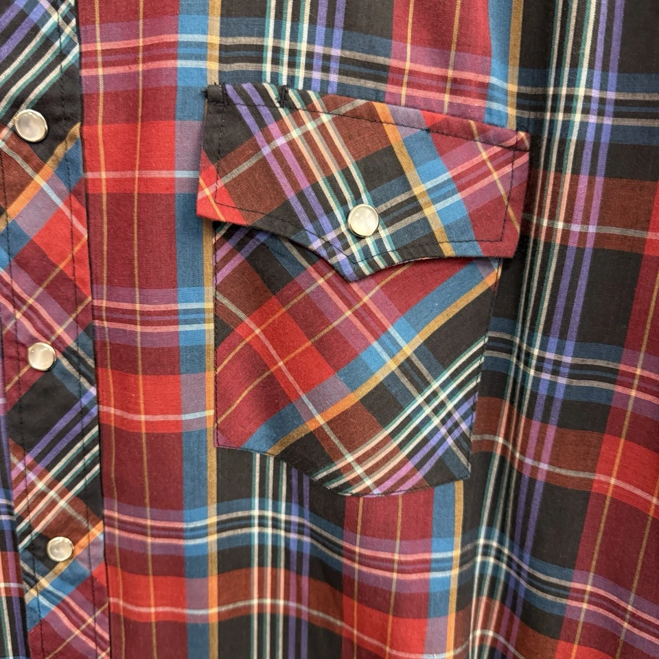 Camisa De Colección Outlaw Western Wear Perla A Presión Para Hombres 2XL 18.5 Roja A Cuadros Manga Larga Foto 4 de 4