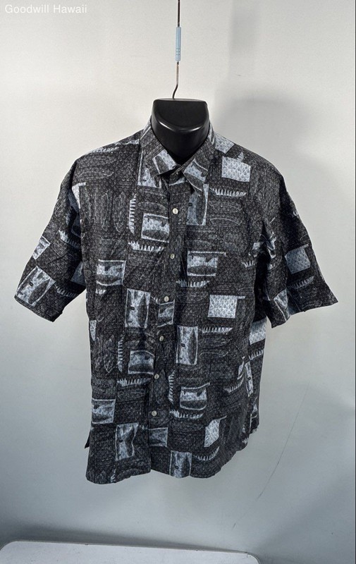 Tori Richard Men's Short Sleeve Button Up Shirt Gray Cotton Lawn Nautical Sz L