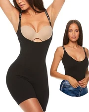 bebe Womens Seamless Shapewear Bodysuit - Wear With Own Bra - Mid-Thigh Bodysuit