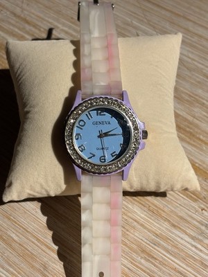 Geneva Women s Watch, Marble-White Silicon Band With Light Blue Dial  