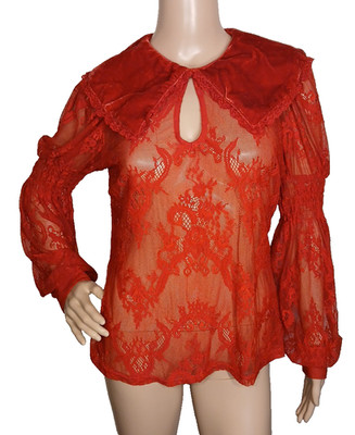 Killstar XL Long Sleeve Top Velvet Lace Blouse Goth Red - Bite Tonight Blood T18