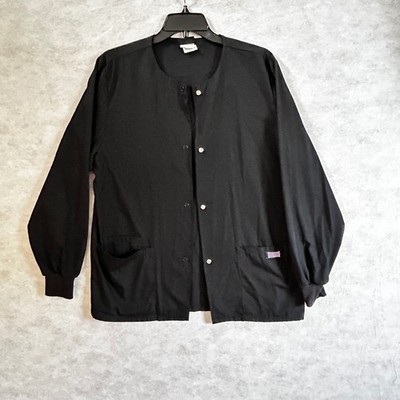 Cherokee Workwear Scrubs Button Front Jacket XS Black Authentic