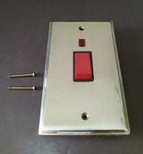 BELL / VOLEX TRADITIONAL BRASS 2 GANG DOUBLE POLE 45A NEON COOKER SWITCH