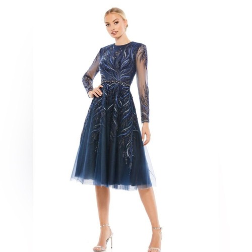 Mac Duggal EMBELLISHED TEALENGTH MIDI ILLUSION DRESS eBay