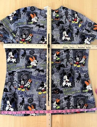 Disney Mickey & Minnie Mouse Halloween Gray Medical Nursing Scrub Top Womens M - Picture 7 of 10