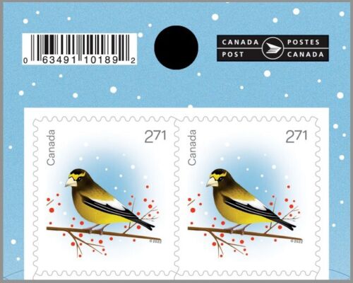 GROSBEAK = CHRISTMAS BIRDS = International = LOGO & BARCODE = MNH. Canada 2022