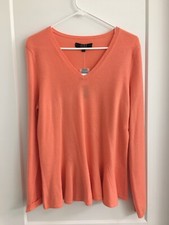 Alex Marie Cashmere Peplum sweater Salmon or Forest Size Large Runs like M New