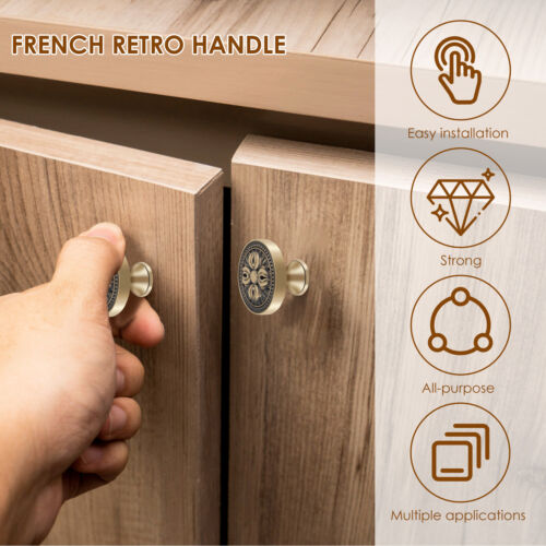 2Pcs Brass Closet Knobs Round Cabinet Door Knobs Single Hole Flower Decor teymn