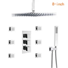 Thermostatic Shower Faucet System Chrome Rain Shower Head Mixer Set Massage Jets