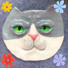 Lustige mürrische Katzengesicht - Polymer Clay Figur für Geschenk und Katzenliebhaber