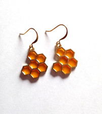 Honeycomb  Gold Translucent Bee-Themed Honey Earrings