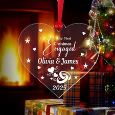 Personalised Chirstmas Bauble Engaged Couple Heart Gift Custom Name BaubleTreeDe