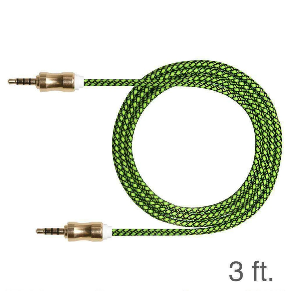 2 x 3.5mm 3ft BRAIDED Quality Stereo AUXILIARY CORD Male to Male Audio Cable - Image 2 of 4