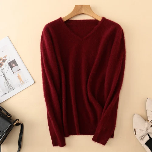 Damen Pullover V-Ausschnitt Strickpullover Nerz Kaschmir Pulli Pulli Einfarbig - Bild 34 von 38