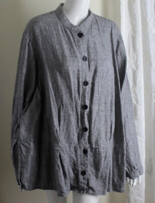 AS IS Flax vintage Sz 3G 3X Engineer Check Linen Blouse Shirt Jacket