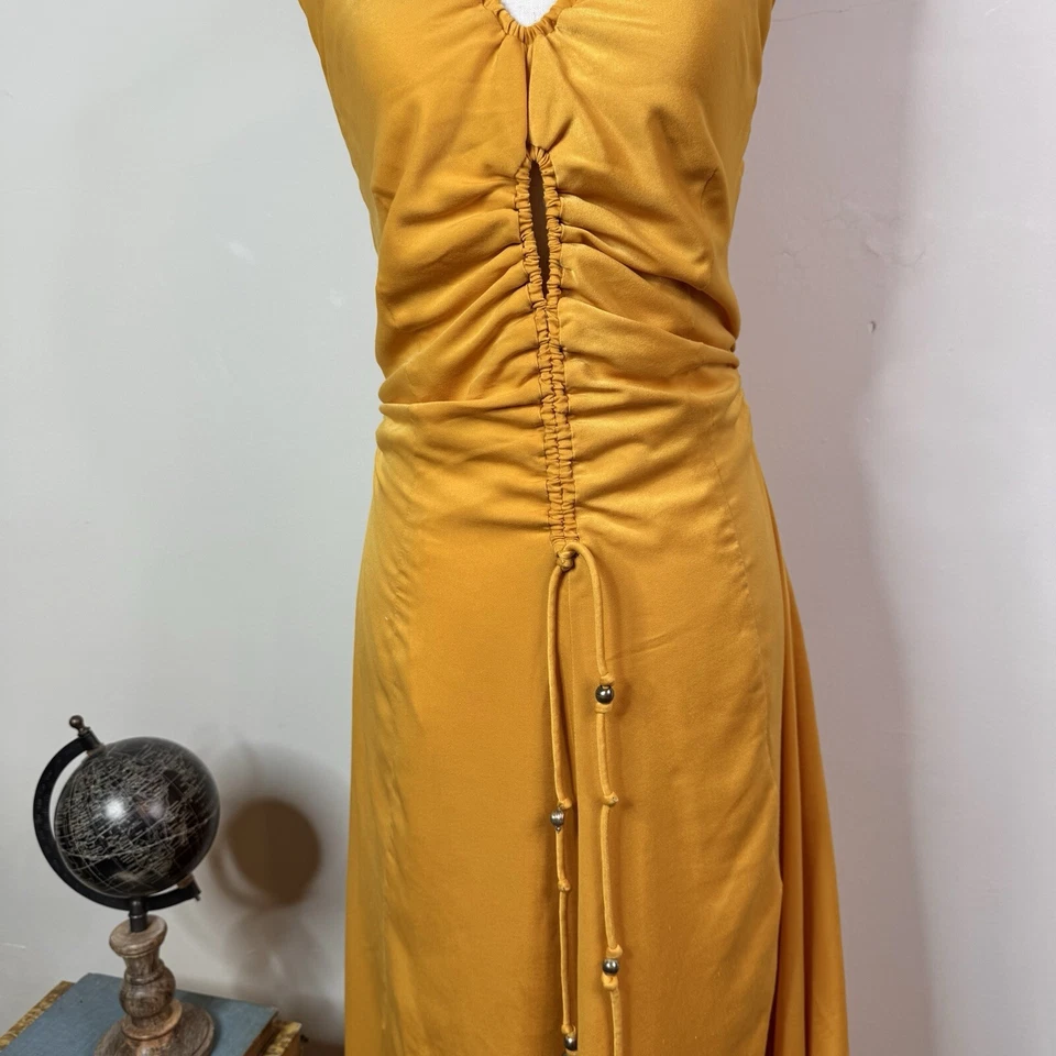 Altuzarra Kaya Asymmetric Cutout Satin Midi Dress Size 10 Modern Ruched $1525 - Image 3 of 4