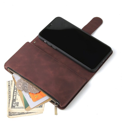For iPhone 11 12 13 14 15 Pro Plus XR Flip Plain Card Pocket Leather Phone Case - Picture 28 of 29