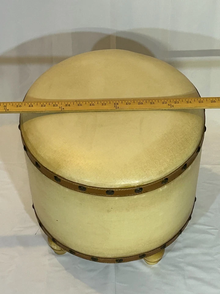 Taburete de pie circular vintage vinilo importado 15" alto 15" diámetro beige y marrón Foto 4 de 4