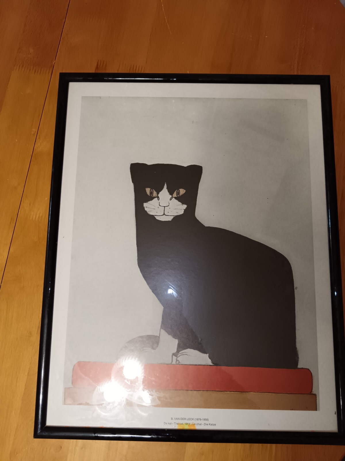 Bart Van Der Leck vintage print The Cat framed animal wall art decor De Stijl