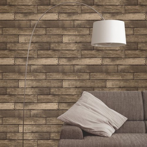 BROWN WOODEN PLANK EFFECT WALLPAPER ROLLS - FINE DECOR FD31289 FEATURE WALL NEW - Picture 1 of 2