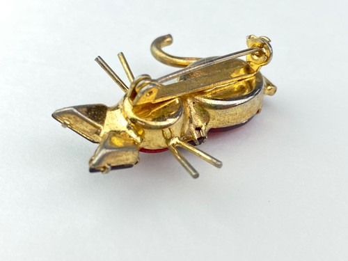 Sweet Vintage Gold Tone Cat Pin Brooch Red Stones - Picture 7 of 11