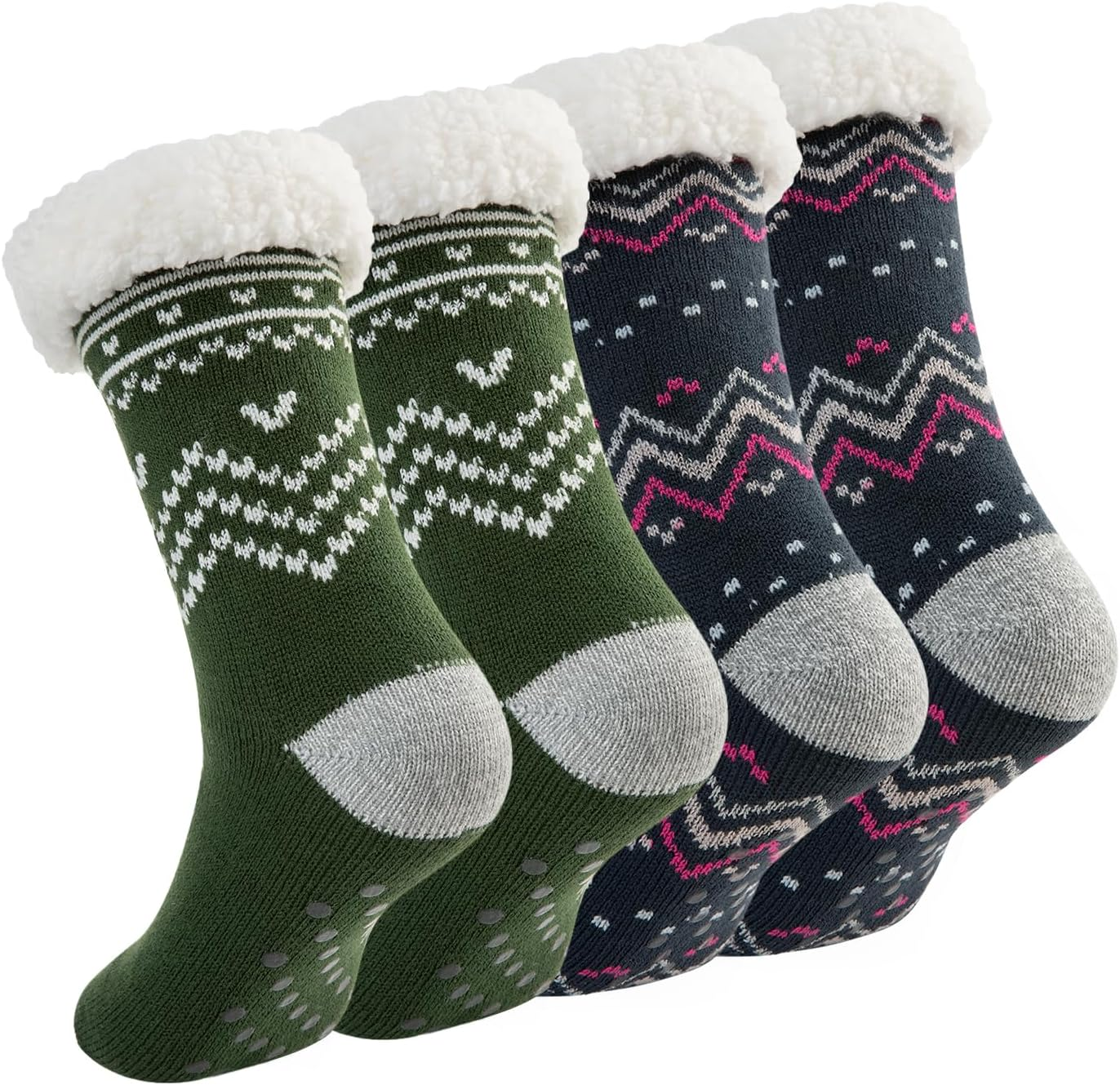 Sock Slippers for Women - 2 Pack Non Slip Socks - Fuzzy Socks Warm Socks with Gr-image