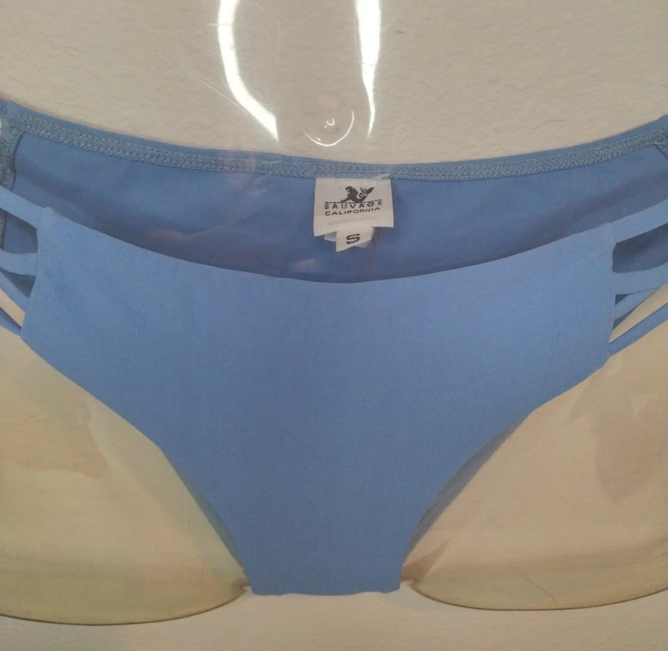 Traje de baño Sauvage EE. UU. (precio de venta sugerido por el fabricante $58) parte inferior de bikini azul liso talla pequeña nuevo con etiquetas Y2K Foto 3 de 4