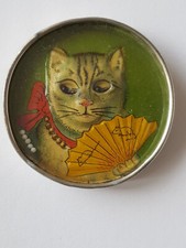 ALTES LITHO GEDULDSPIEL DEXTERITY PUZZLE GEPR&Auml;GTES BLECH BEWEGL. AUGEN LADY CAT