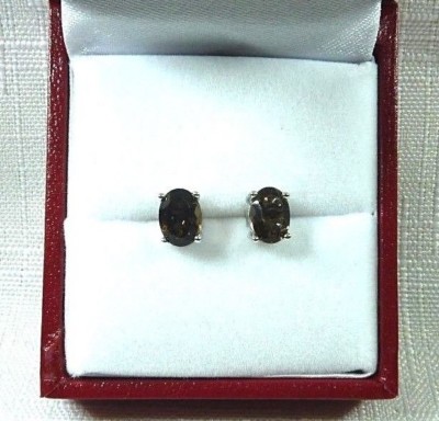 2.50 ct Natural Oval Shape Smokey Topaz Sterling Silver Stud/Post Earrings