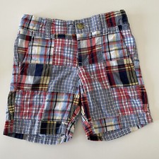 Janie and Jack Boys 3 Madras Shorts Patchwork Plaid Design Red White Blue Cotton