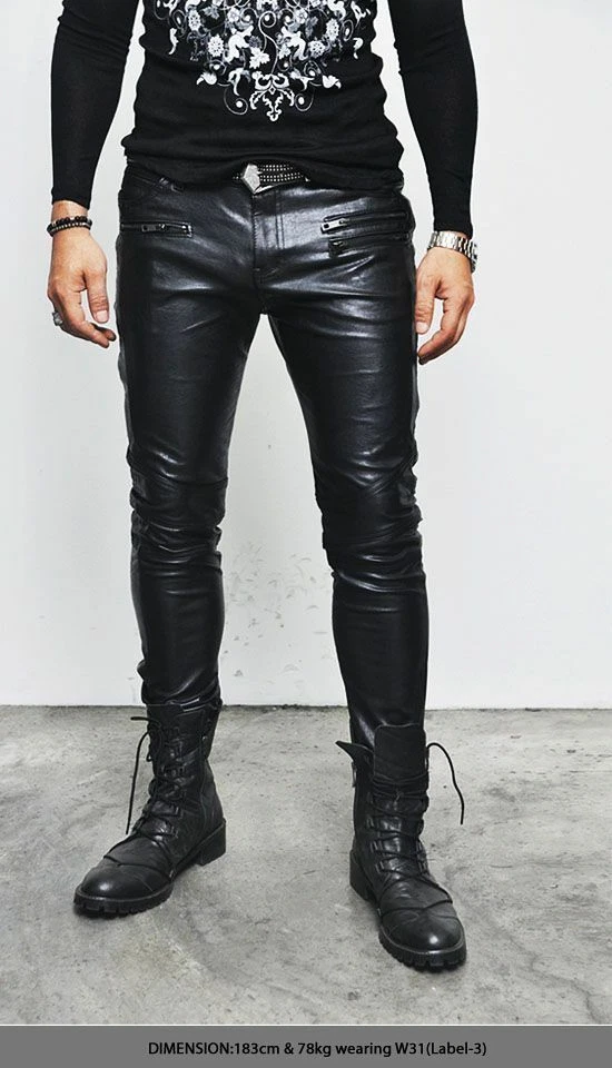 Leather Jeans Men s Pants Trousers Slim Fit Pant Us Real Style Lambskin  Black 61