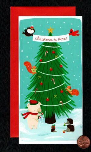 Carte d'argent de Noël ours polaire hérisson écureuils hibou carte de vœux avec suivi - Photo 1/4