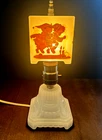 Vintage Childrens' Nursery Lamp Milk Glass Base Art Deco MC Transfer Decals