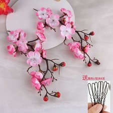 Plum Blossom Silk Flower Hair Clip Set Chinese Hanfu Style Hair Accessory 2pc
