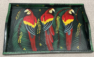 FUNKY! Parrots Hand painted Wood Serving Tray 12" x 18" Lightweight and Tropical