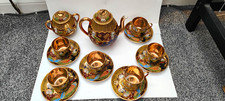 Kutani Handmade Hand Painted Porcelain Tea Set 1L Teapot Cups Saucers Brown