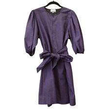 Ganni Purple Black Seersucker Gingham Mini Dress Size 38 Approx US 6