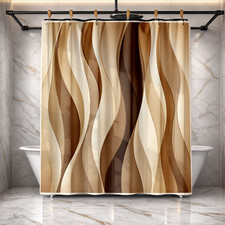 Wavy Brown and Beige Modern Shower Curtain Stylish Bath Decor 72x72 inch