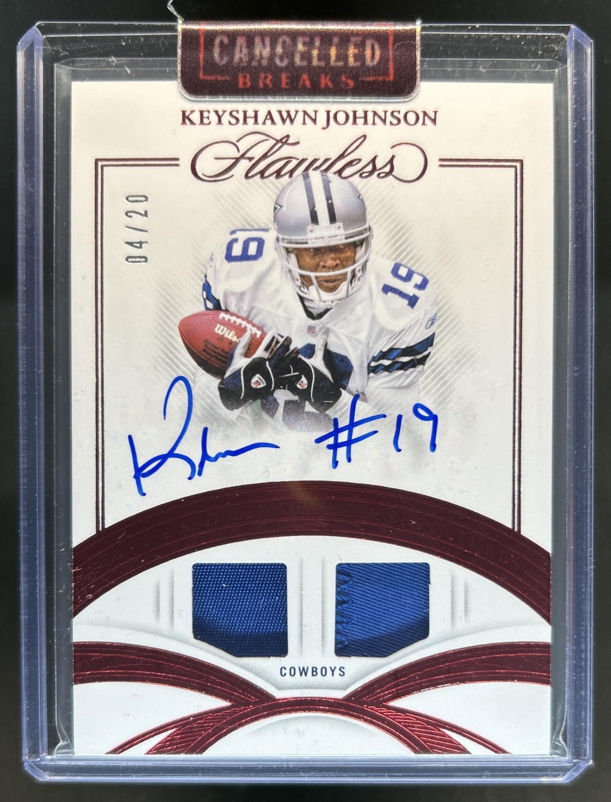 2025 Flawless Keyshawn Johnson Game Used Signatures Jersey Ruby Auto #/20