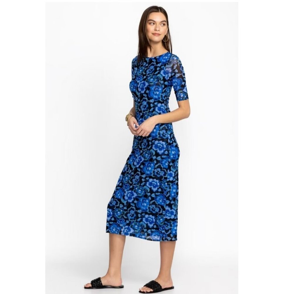 NWT- Johnny Was Blue Calanthe Mesh Midi Dress