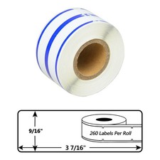 White w/Blue Stripe 2-up File Labels 9/16" x 3-7/16" for Dymo LW XL, XL+ 30275