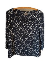 ICHI Antiquites KLEO TO Double Frill Blouse Navy Bold Pattern Women Small Resort