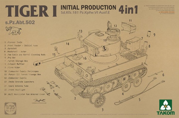 Takom 2197 Tiger I Initial Production - Sd.Kfz.181 Pz.Kpfw.Vi Ausf.E Scale 1/35-image