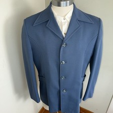 Vtg 60s 70s Mens Leisure Suit Jacket Size L Blue Western Disco Rockabilly Mod