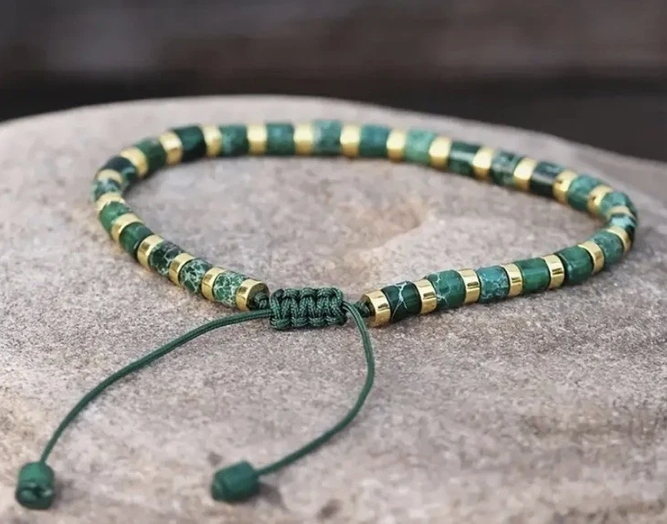 ✅ Edelstein Armband Achat Grün Natur Stein Gold Perlen Boho Unisex Verstellbar ✅ - Bild 4 von 4